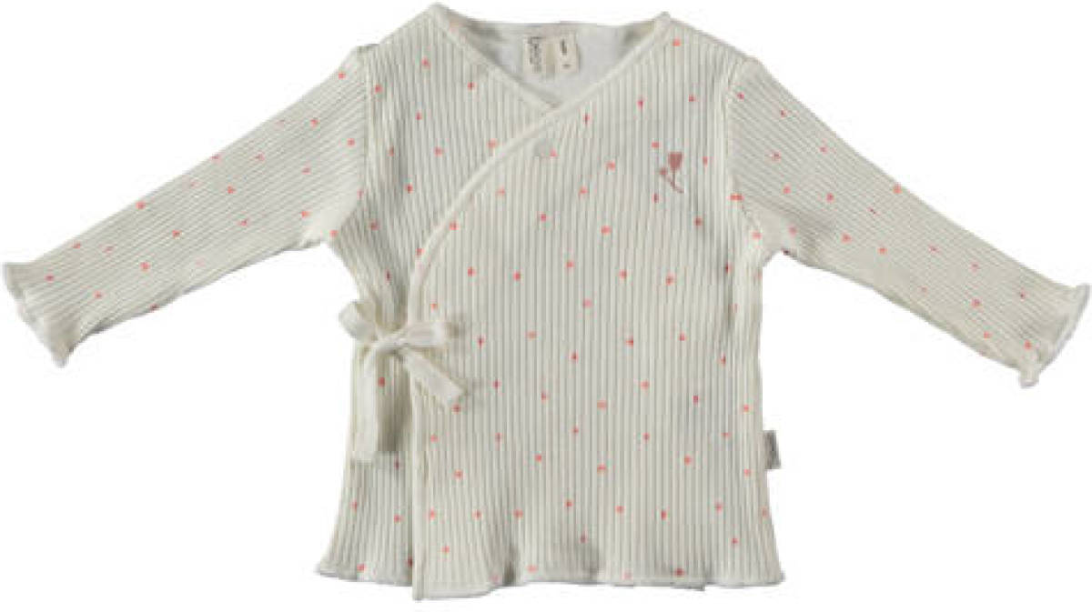 B*E*S*S baby longsleeve met stippen en overslag detail ecru/lichtroze