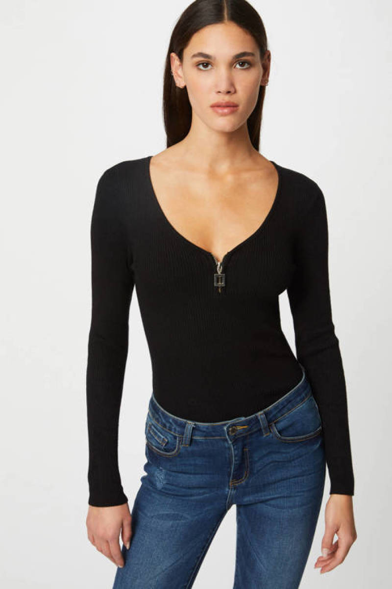 Morgan ribgebreide longsleeve zwart