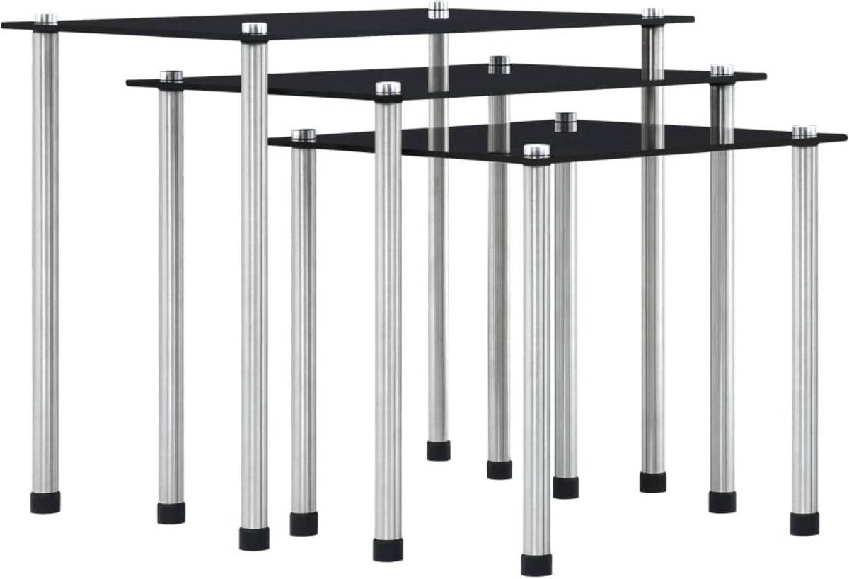 VidaXL 3-delige Tafeltjesset gehard glas zwart