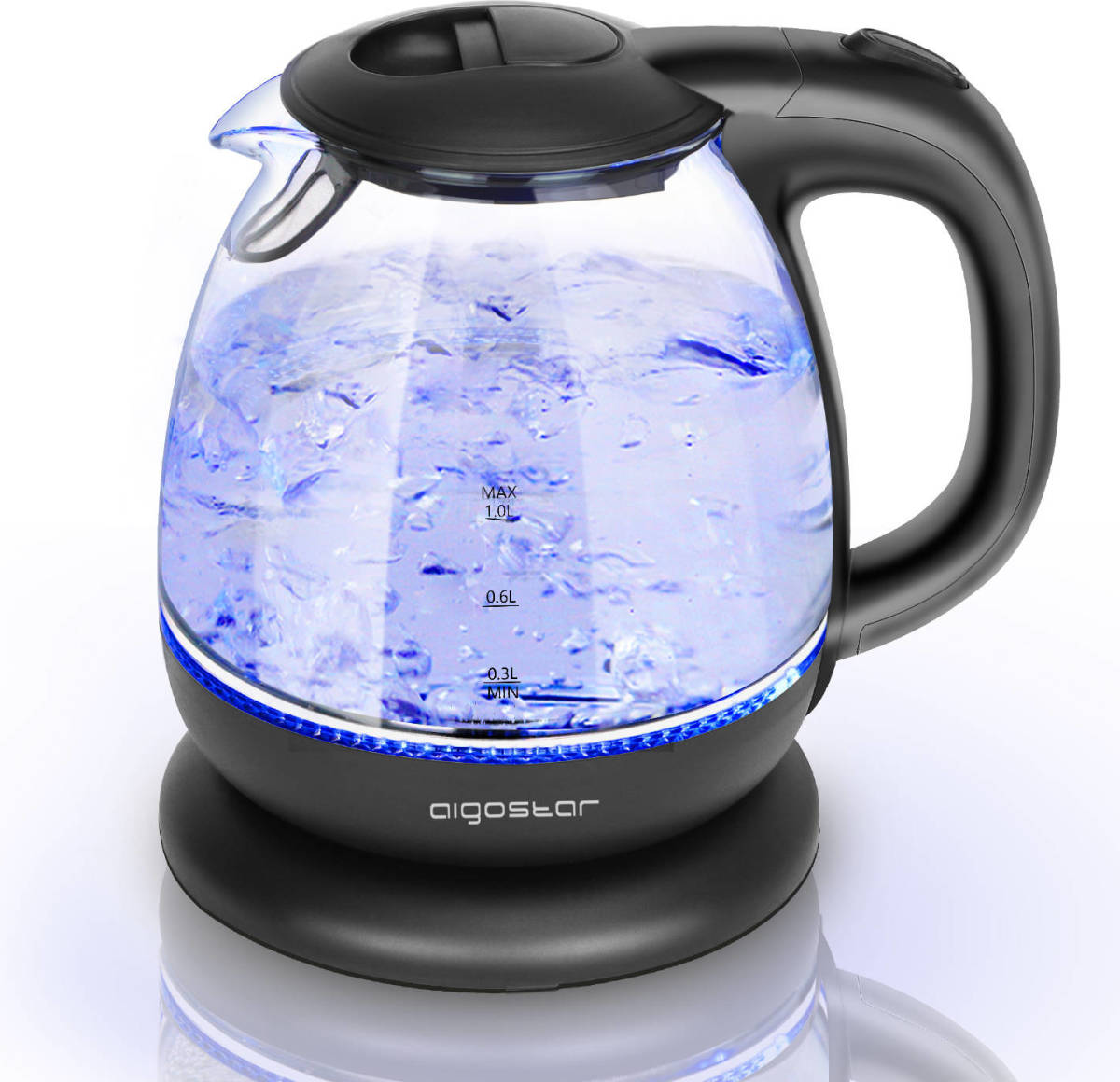 Aigostar Elfin 30IAX - Glazen waterkoker met LED - Zwart - 1L