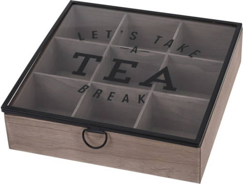 Merkloos Houten theedoos bruin Tea break 9-vaks 25 cm - Theedozen/theekisten van hout 25 cm