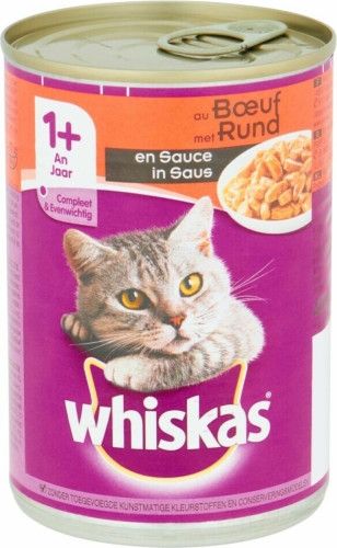 12x Whiskas Blik Adult Brokjes in Saus Rund 400 gr