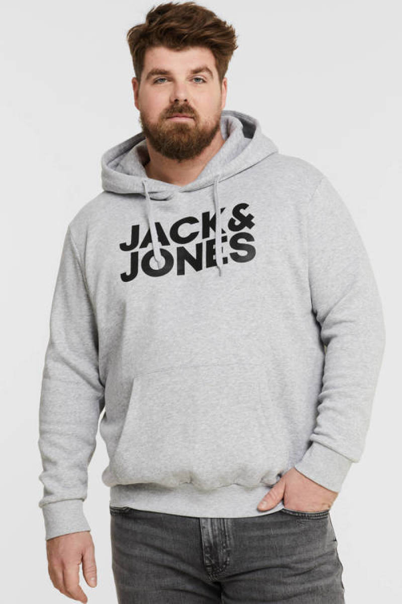 JACK & JONES PLUS SIZE hoodie JJECORP Plus Size met logo light grey melange