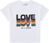 Desigual T-shirt met tekst en pailletten wit