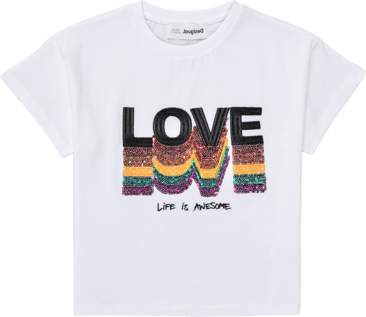 Desigual T-shirt met tekst en pailletten wit