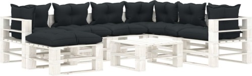 VidaXL 8-delige Loungeset met antracietkleurige kussens pallet hout