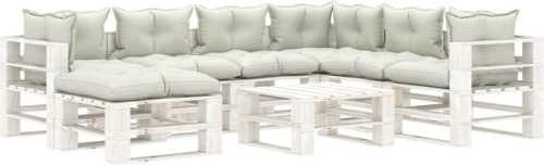 VidaXL 8-delige Loungeset met beige kussens pallet hout