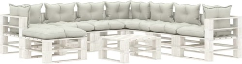 VidaXL 9-delige Loungeset met beige kussens pallet hout