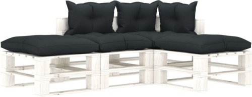 VidaXL 4-delige Loungeset met antracietkleurige kussens pallet hout