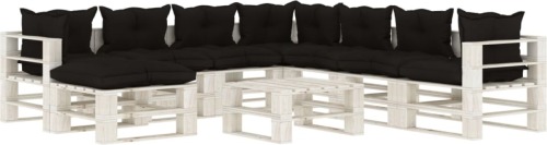 VidaXL 9-delige Loungeset met zwarte kussens pallet hout