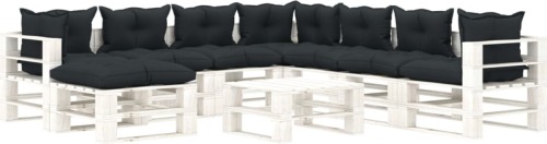 VidaXL 9-delige Loungeset met antracietkleurige kussens pallet hout