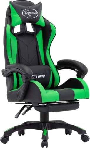 VidaXL Racestoel met voetensteun kunstleer groen en zwart