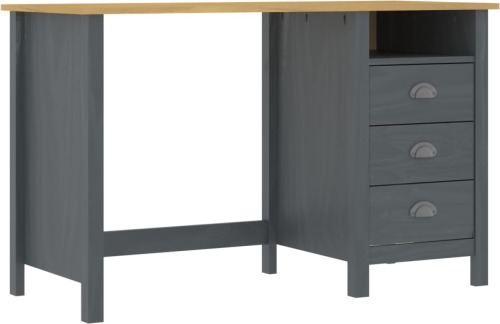 VidaXL Bureau Hill Range met 3 lades 120x50x74 cm grenenhout grijs