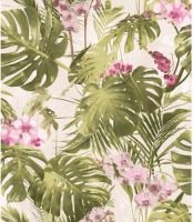 DUTCH WALLCOVERINGS Behang Paradiso groen en roze