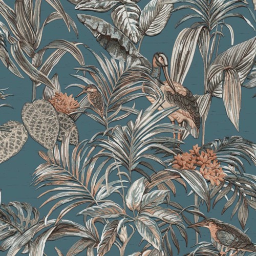 DUTCH WALLCOVERINGS Behang Bird-of-Paradise blauw