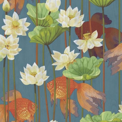 DUTCH WALLCOVERINGS Behang Fish/Flower blauw