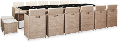 VidaXL 17-delige Tuinset met kussens poly rattan beige