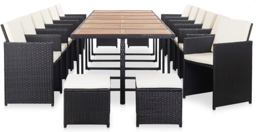 VidaXL 17-delige Tuinset met kussens poly rattan zwart