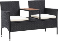 VidaXL Tuinbank tweezits met tafeltje 143 cm poly rattan zwart