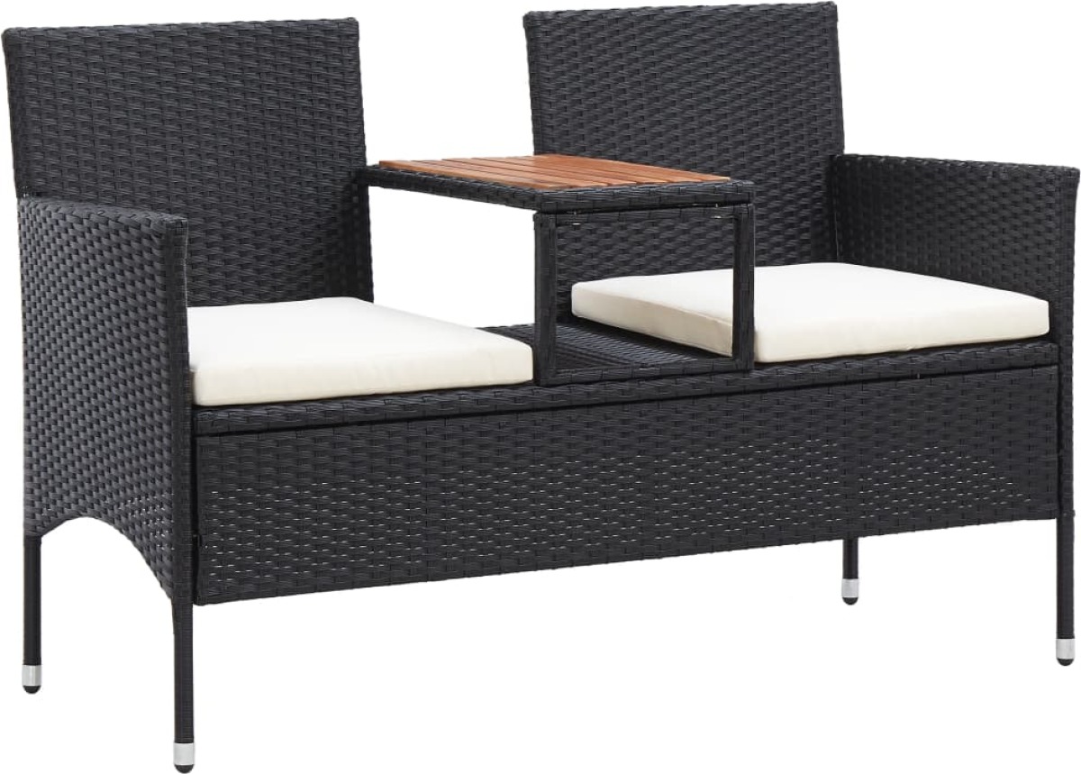 VidaXL Tuinbank tweezits met tafeltje 143 cm poly rattan zwart