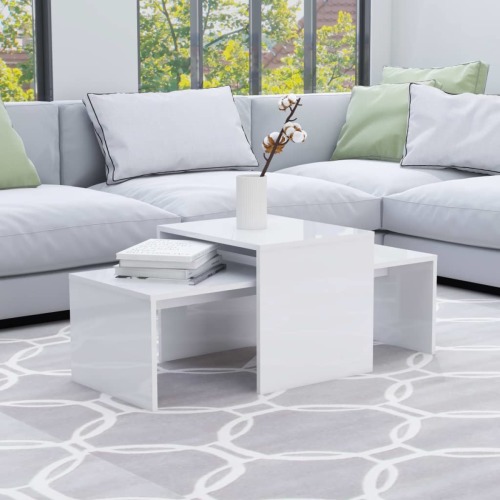 VidaXL Salontafelset 100x48x40 cm spaanplaat hoogglans wit