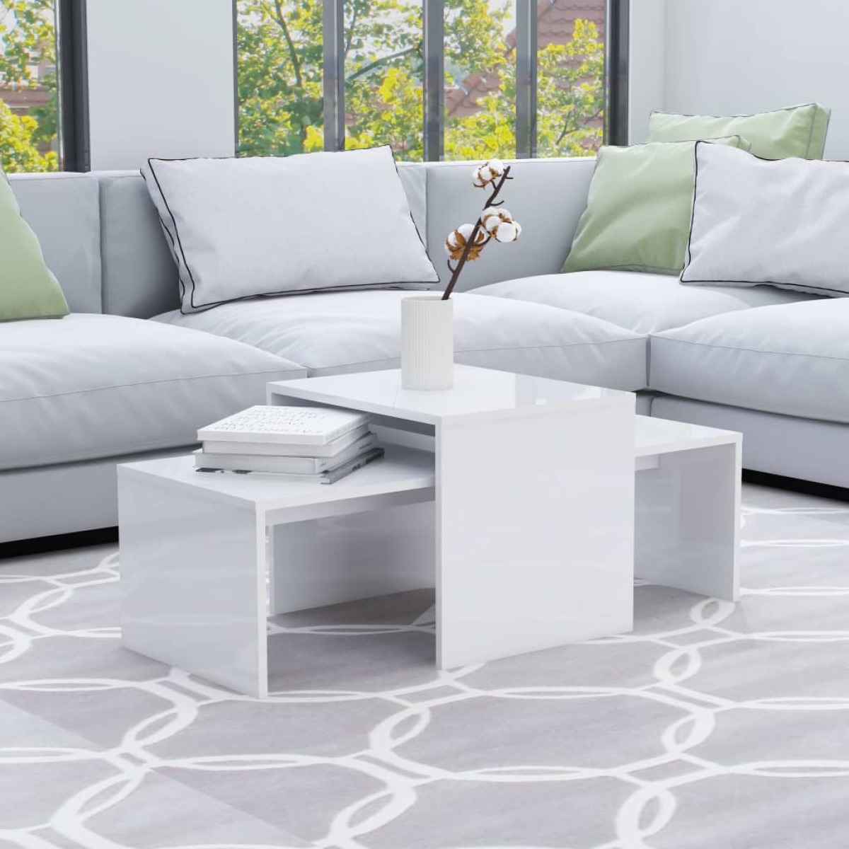 VidaXL Salontafelset 100x48x40 cm spaanplaat hoogglans wit