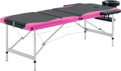 VidaXL Massagetafel inklapbaar 3 zones aluminium zwart en roze