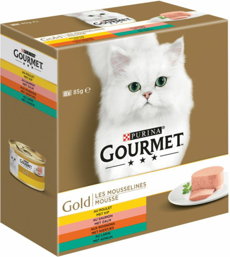 6x Gourmet Gold Mousse Kip - Zalm - Niertjes - Konijn 8 x 85 gr