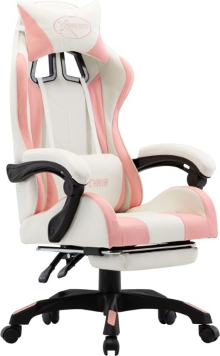 VidaXL Racestoel met voetensteun kunstleer roze en wit