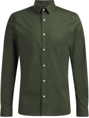 WE Fashion slim fit overhemd donkergroen
