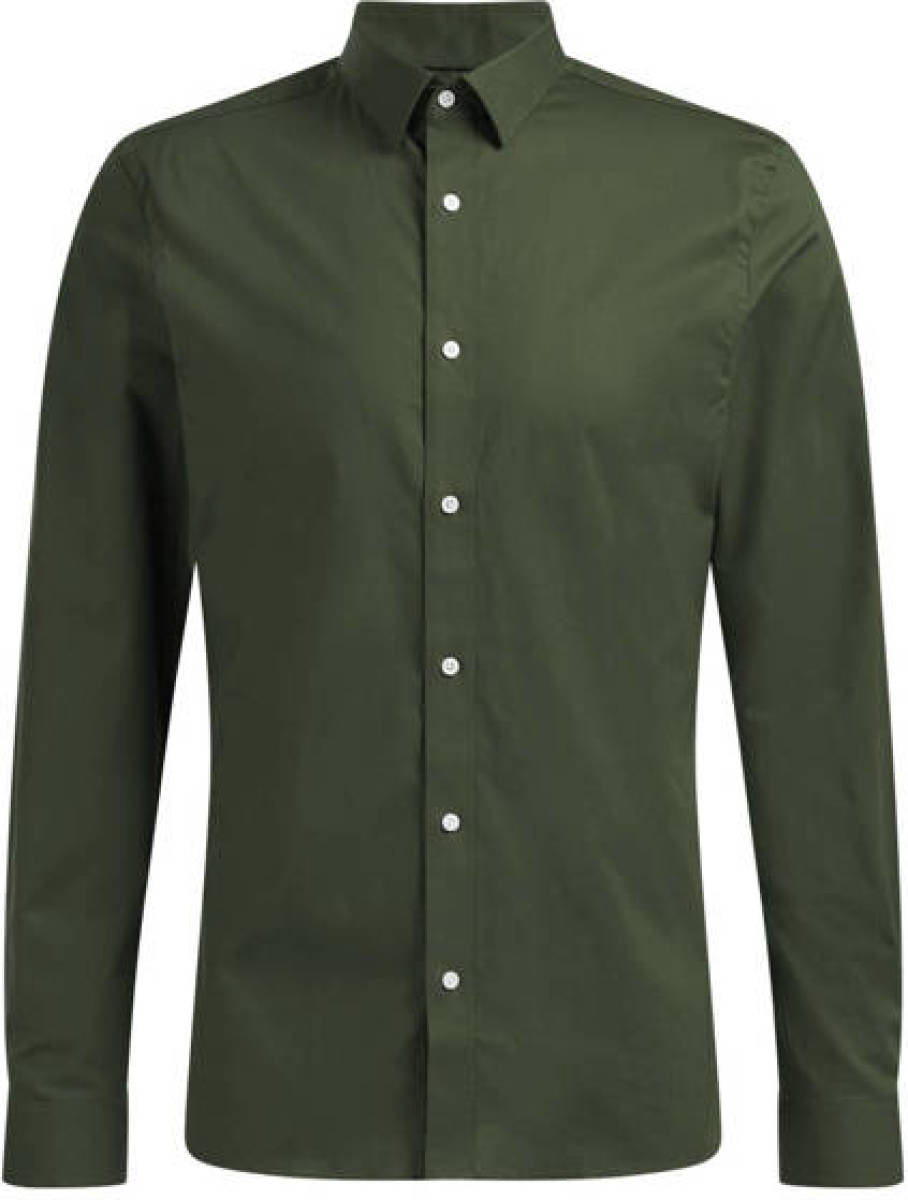 WE Fashion slim fit overhemd donkergroen