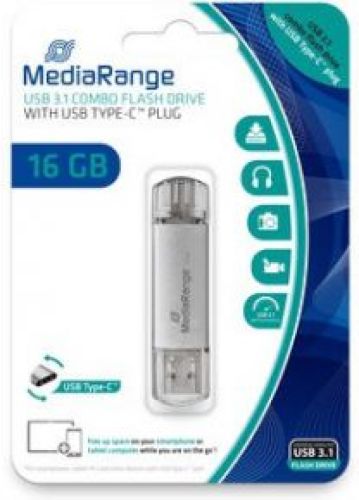 MediaRange MR935 16GB USB 3.0 (3.1 Gen 1) USB-Type-A-aansluiting USB Type-C-connector Zilver USB fla