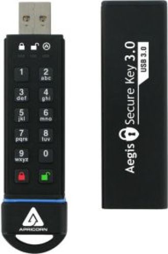 Apricorn Aegis Secure Key 3.0 120GB USB 3.0 (3.1 Gen 1) USB-Type-A-aansluiting Zwart USB flash drive