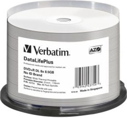 1x50 Verbatim DVDR dubbel laags 8x Speed 8.5GB thermal printable