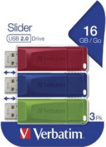 Verbatim Slider USB flash drive 16 GB 2.0 USB-Type-A-aansluiting Blauw, Groen, Rood