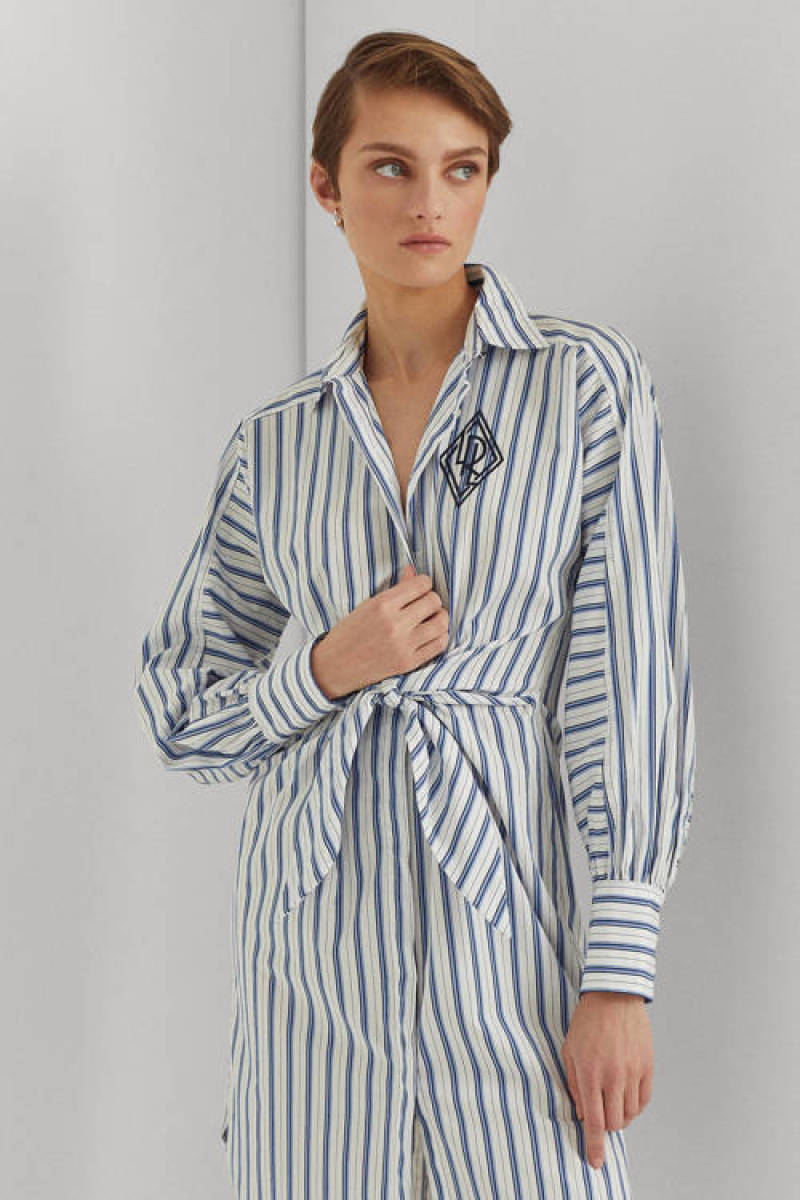 Lauren Ralph Lauren gestreepte blousejurk blauw/wit