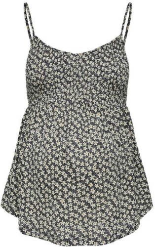ONLY MATERNITY gebloemde zwangerschapsspaghettitop OLMPELLA zwart/wit