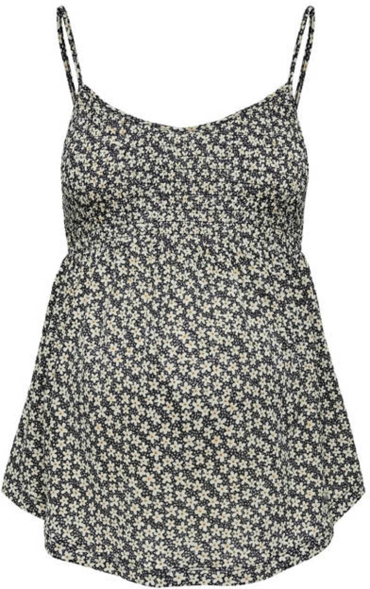 ONLY MATERNITY gebloemde zwangerschapsspaghettitop OLMPELLA zwart/wit