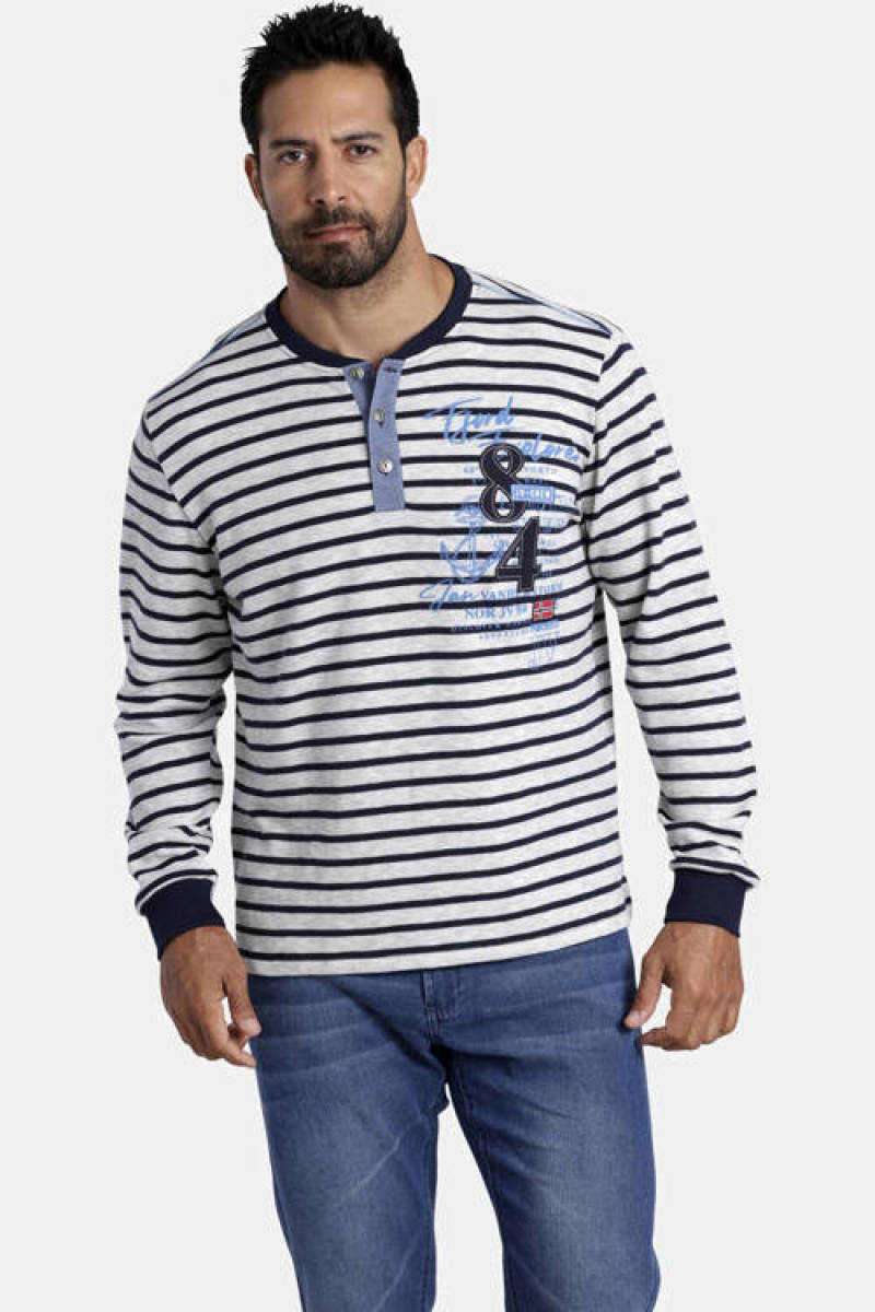 Jan Vanderstorm gestreepte longsleeve ODALFRIED Plus Size donkerblauw