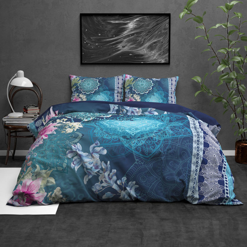 Wild Luna - Blauw - Verwarmd Flanel 2-persoons (200 x 220 cm + 2 kussenslopen) Dekbedovertrek