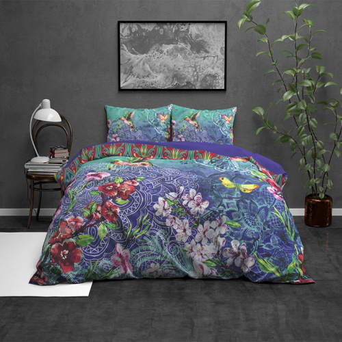 Wild Brenda - Blauw - Verwarmd Flanel 2-persoons (200 x 220 cm + 2 kussenslopen) Dekbedovertrek