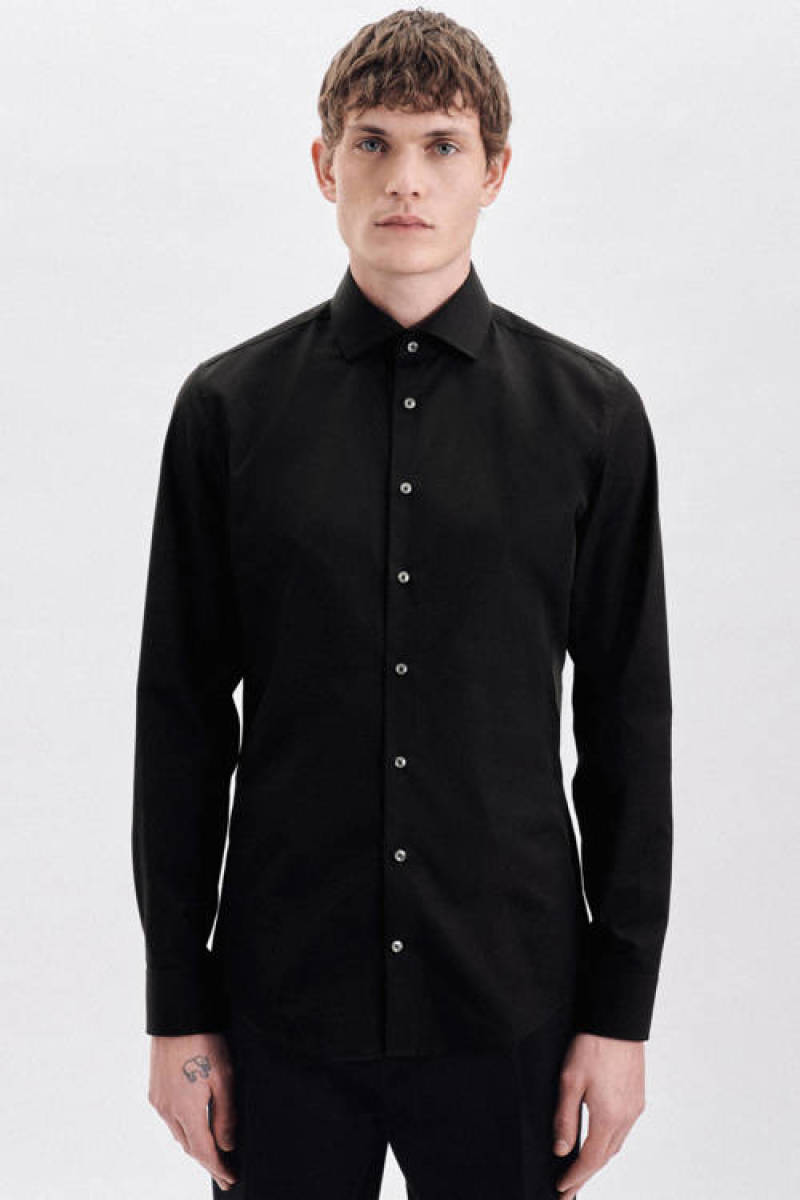 Seidensticker slim fit overhemd zwart