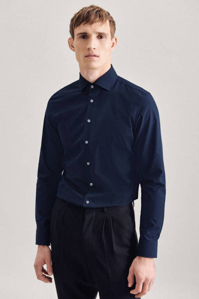 Seidensticker slim fit overhemd donkerblauw