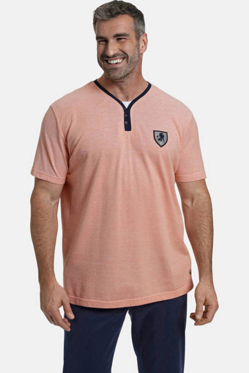 Charles Colby T-shirt EARL KELLEN Plus Size met contrastbies oranje