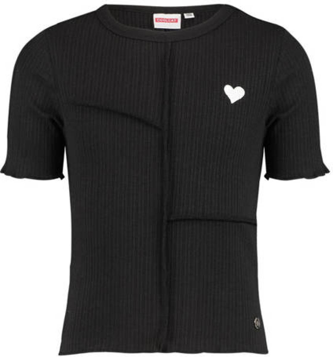 CoolCat Junior ribgebreid T-shirt Evy CG met printopdruk zwart