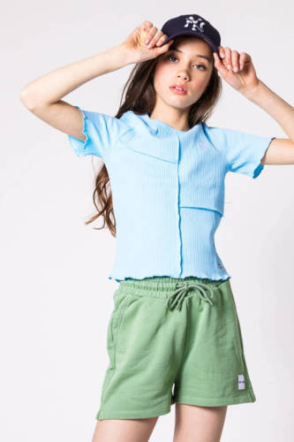 CoolCat Junior ribgebreid T-shirt Evy CG met printopdruk lichtblauw