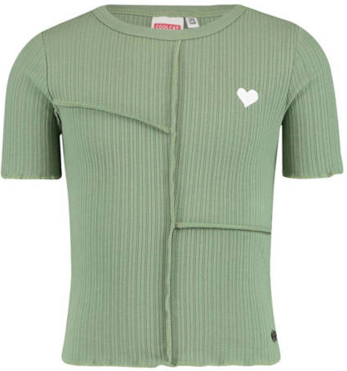 CoolCat Junior ribgebreid T-shirt Evy CG met printopdruk lichtgroen