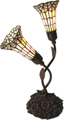 Clayre & Eef Lumilamp Tiffany Tafellamp 5ll-6063 44*26*61 Cm - Multi Glas In Lood
