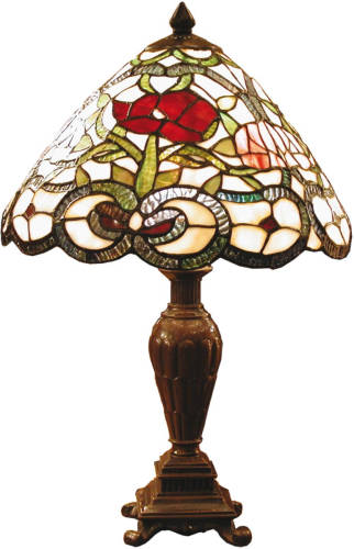Clayre & Eef Tafellamp Met Tiffanykap Compleet 47 X ø 32 Cm - Bruin, Wit, Groen, Rood - Ijzer, Glas