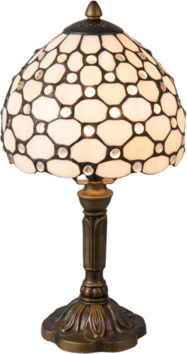 Clayre & Eef Tafellamp Tiffany Compleet ø 21x38 Cm E14/max. 40 W - Bruin, Roze - Ijzer, Glas, Kunststof